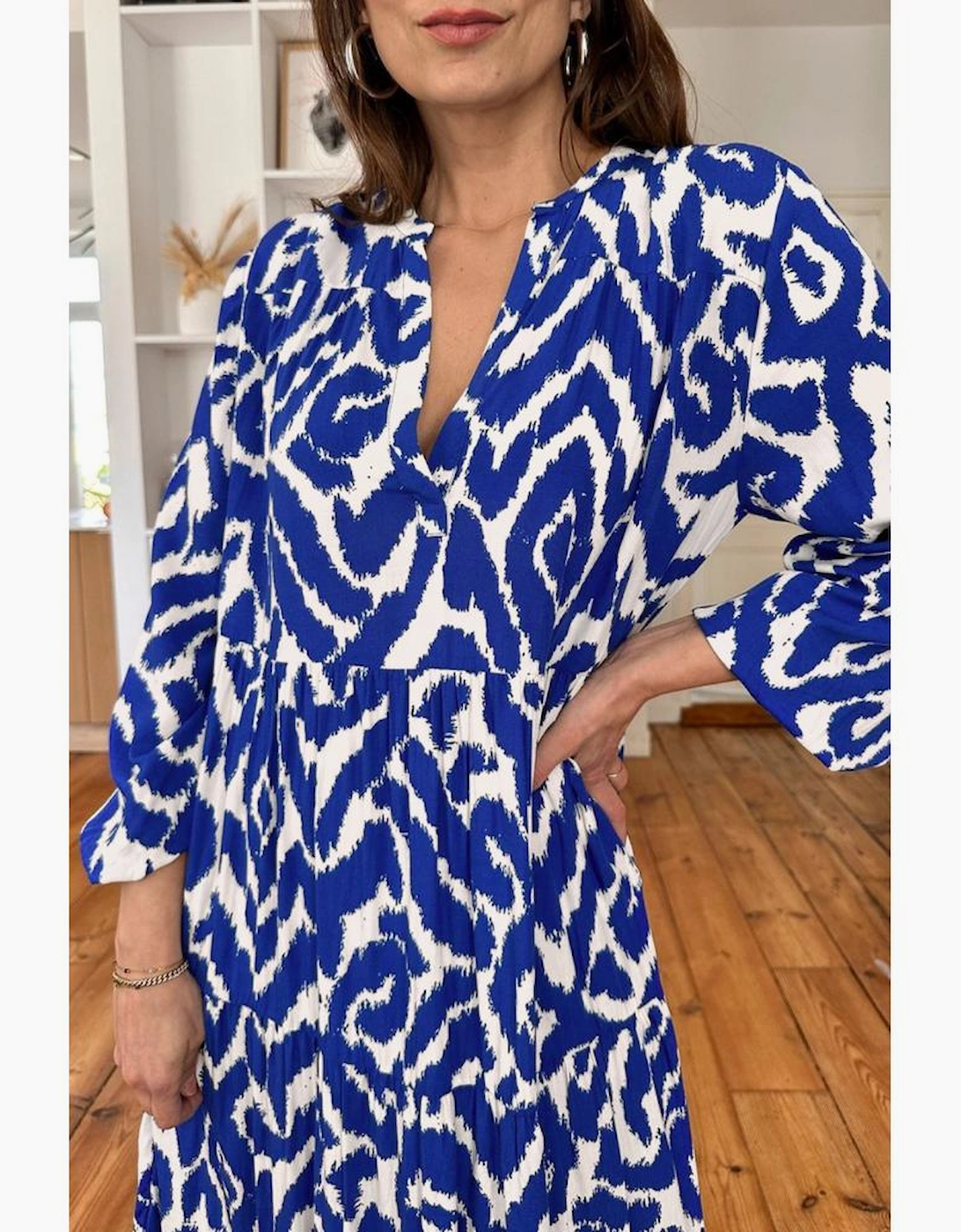 Blue Western Abstract Geometric Printed Maxi Dress