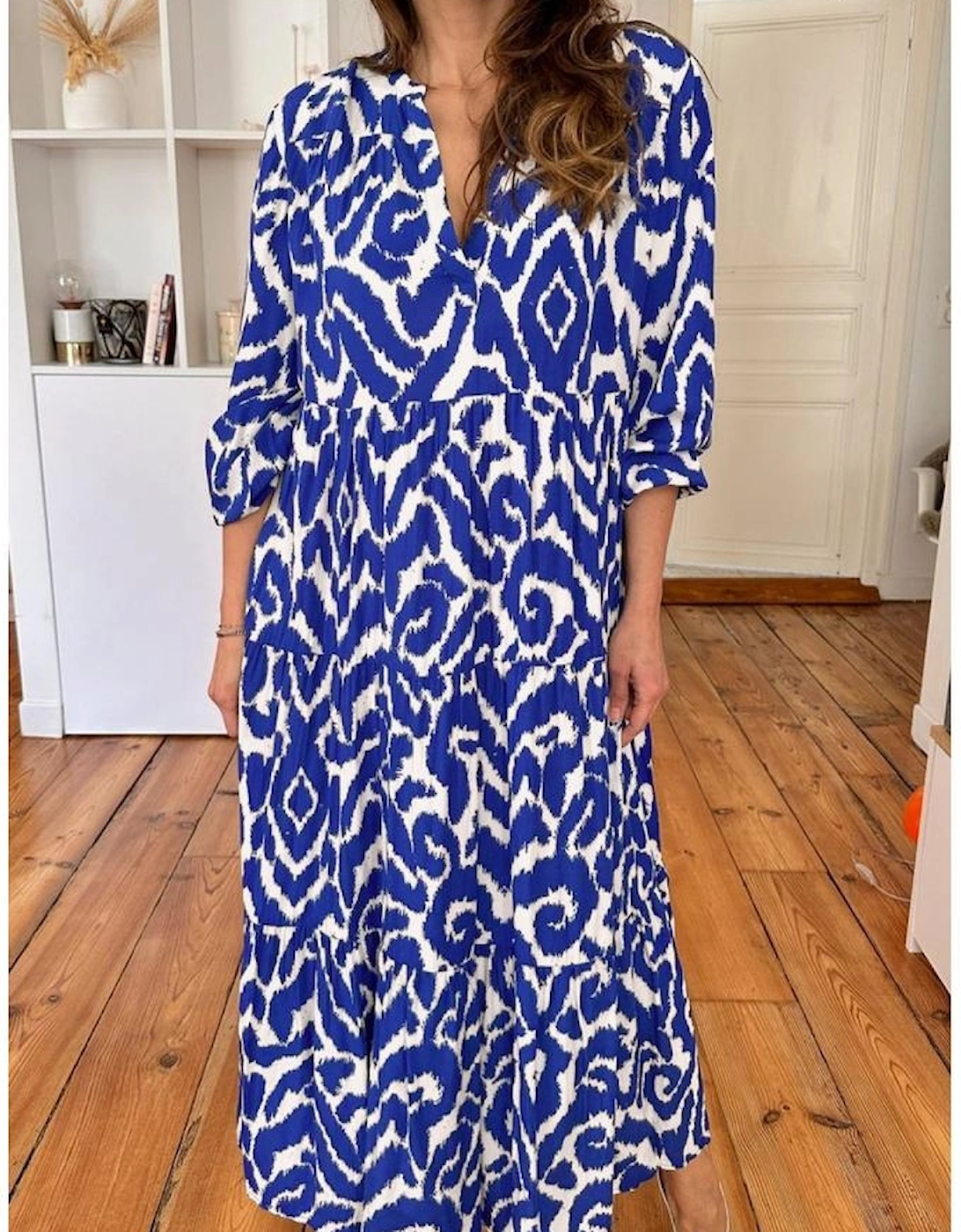 Blue Western Abstract Geometric Printed Maxi Dress