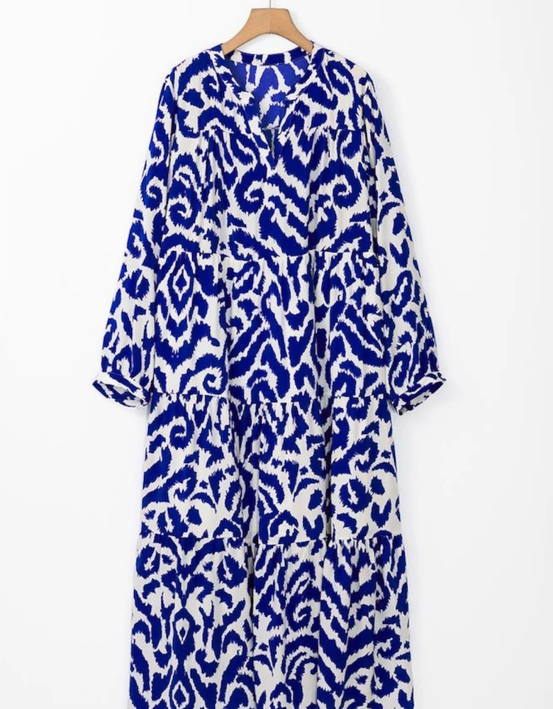 Blue Western Abstract Geometric Printed Maxi Dress