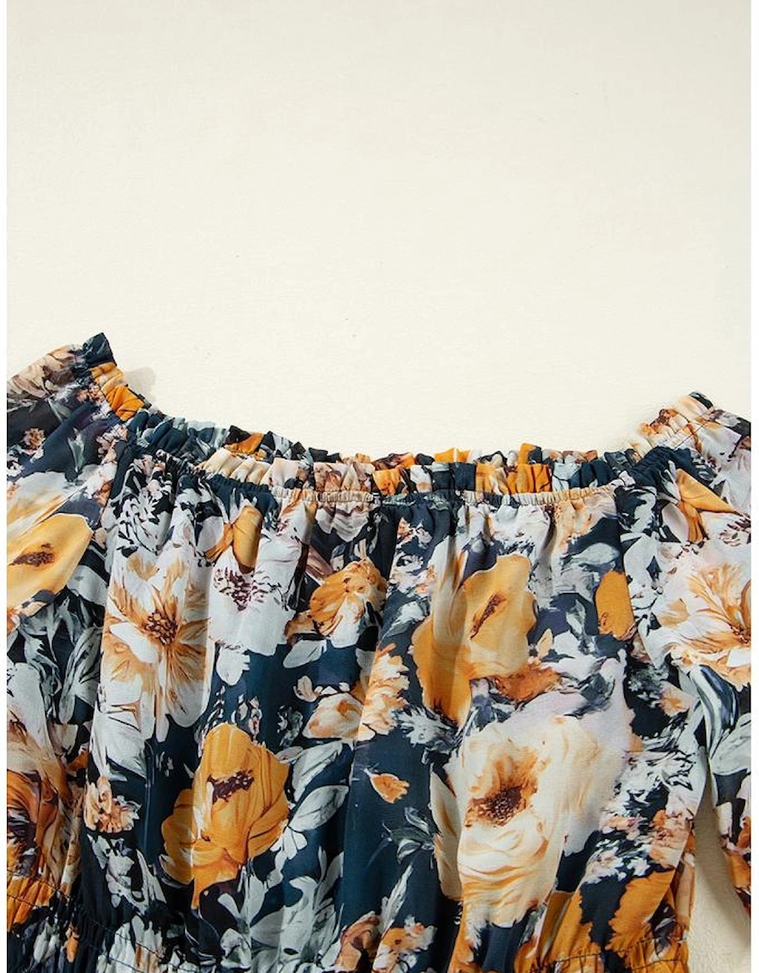 Blue Floral Off Shoulder Bell Sleeve Smocked Peplum Top