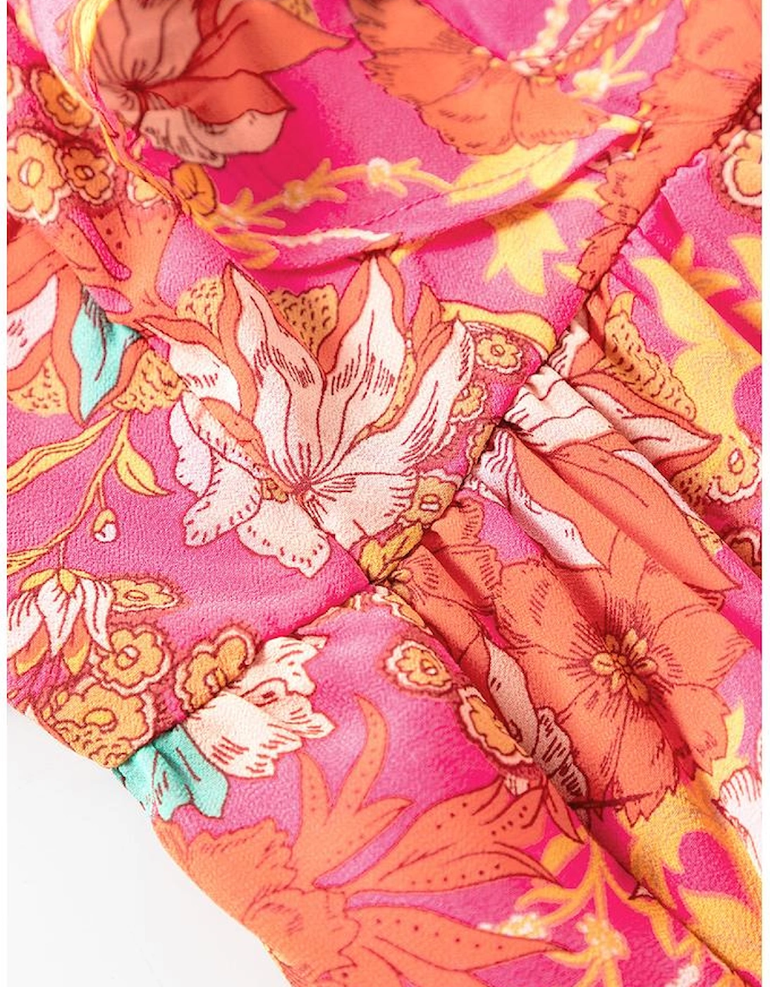 Pink Floral Square Neck Ruffle Sleeve Tiered Dress