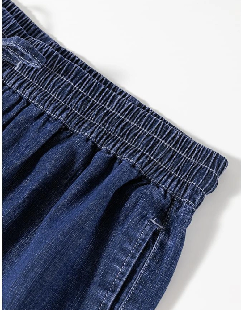 Real Teal Plus Size Drawstring High Waist Wide Leg Casual Jeans