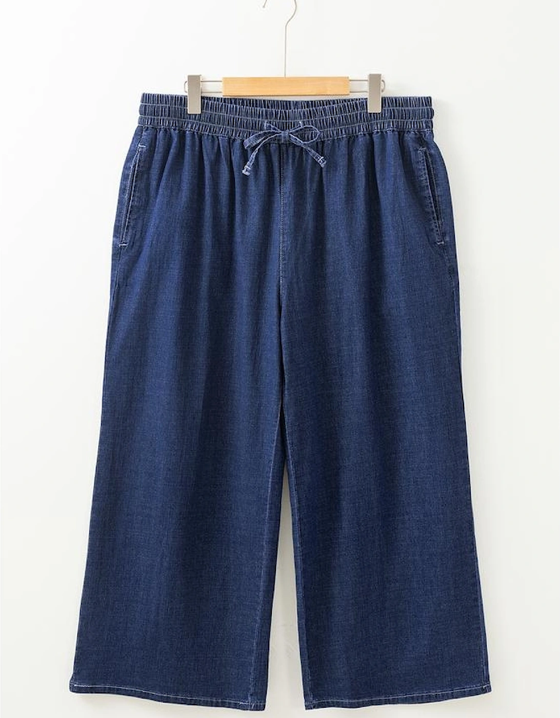 Real Teal Plus Size Drawstring High Waist Wide Leg Casual Jeans