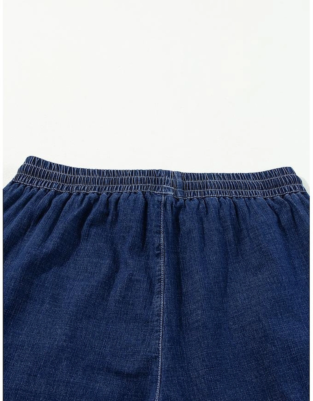 Real Teal Plus Size Drawstring High Waist Wide Leg Casual Jeans