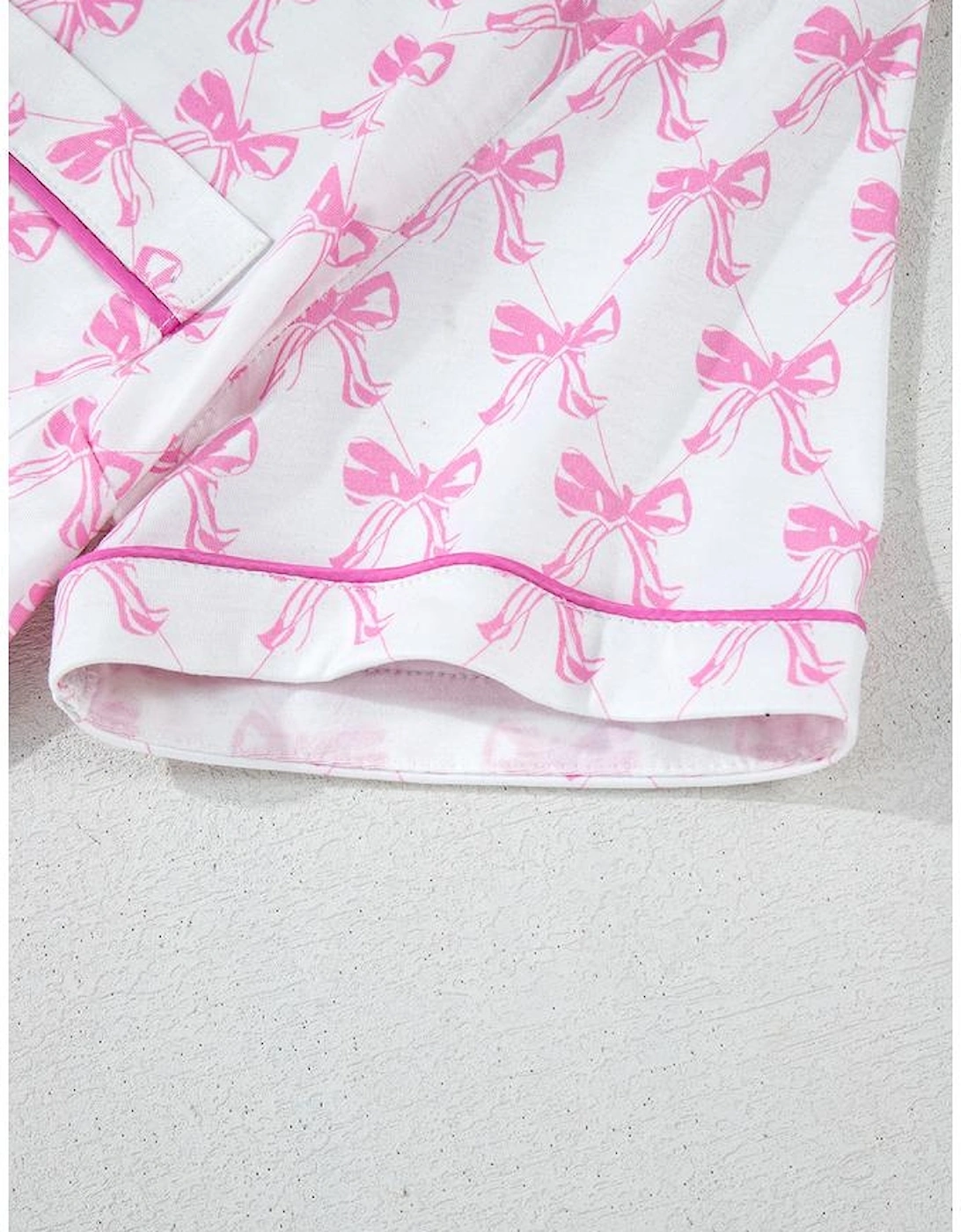 Pink Bowknot Printed Short Sleeve and Ruffled Shorts Valentines Pajama Set