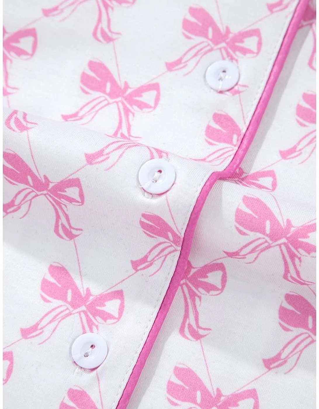 Pink Bowknot Printed Short Sleeve and Ruffled Shorts Valentines Pajama Set