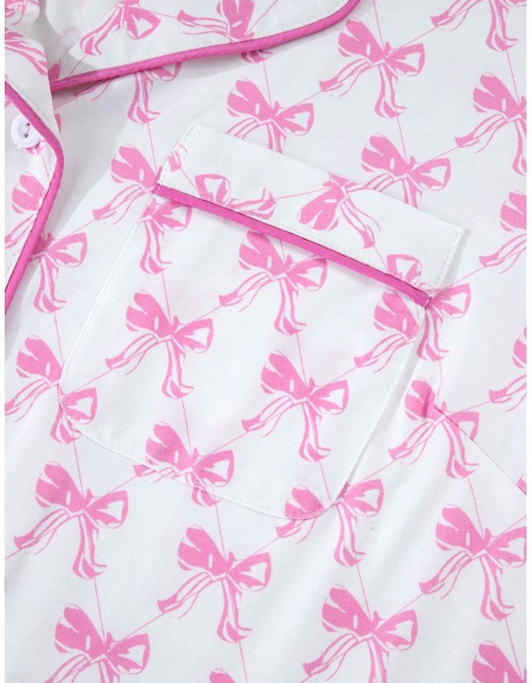 Pink Bowknot Printed Short Sleeve and Ruffled Shorts Valentines Pajama Set, 16 of 15