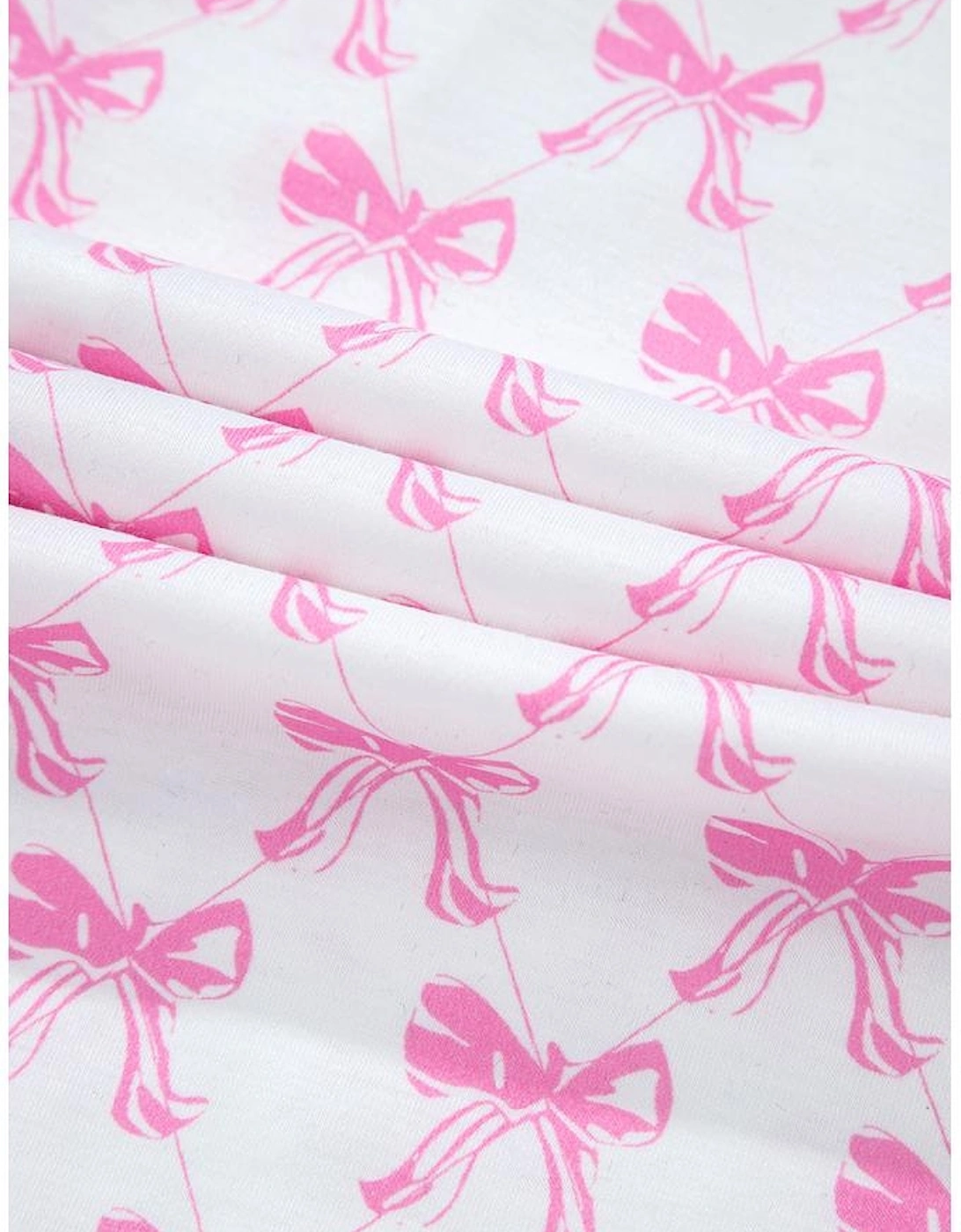 Pink Bowknot Printed Short Sleeve and Ruffled Shorts Valentines Pajama Set