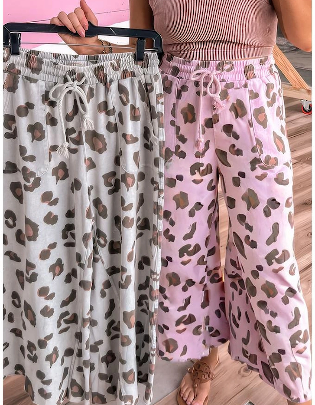 Pink Drawstring Leopard Print Patch Pocket Loose Pants, 3 of 2