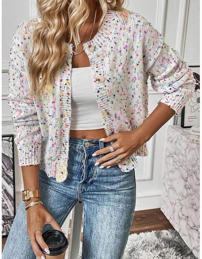 White Multicolor Confetti Sweater Cardigan