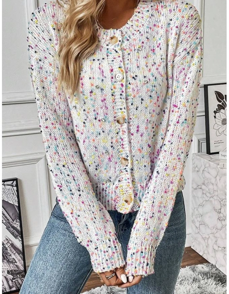 White Multicolor Confetti Sweater Cardigan