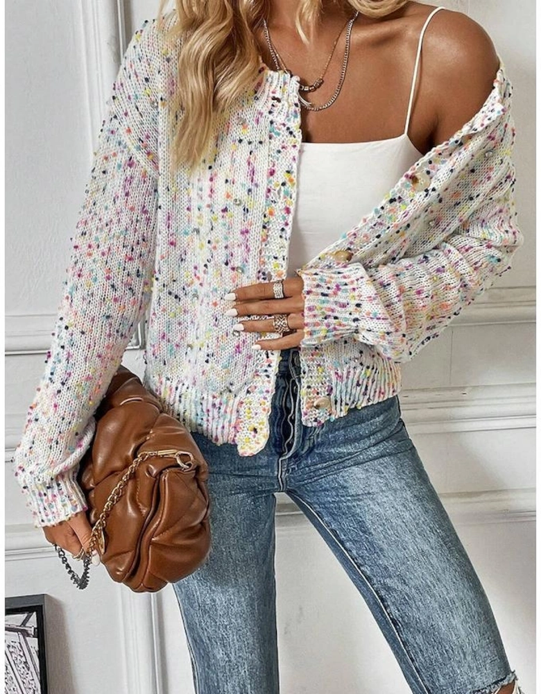 White Multicolor Confetti Sweater Cardigan