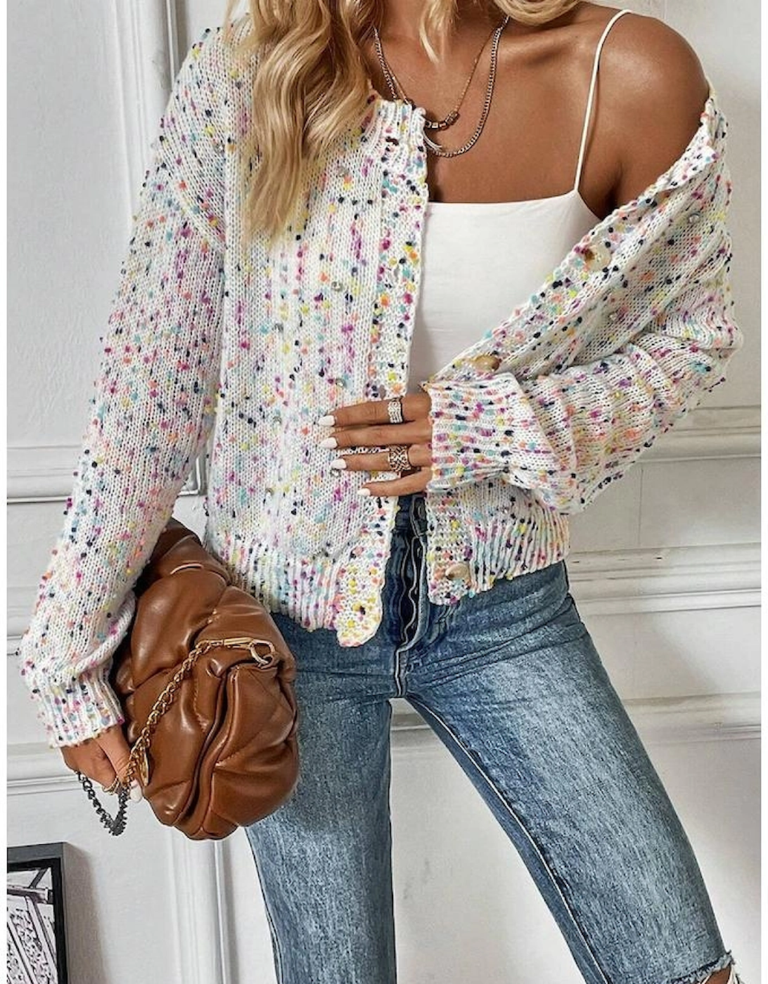 White Multicolor Confetti Sweater Cardigan