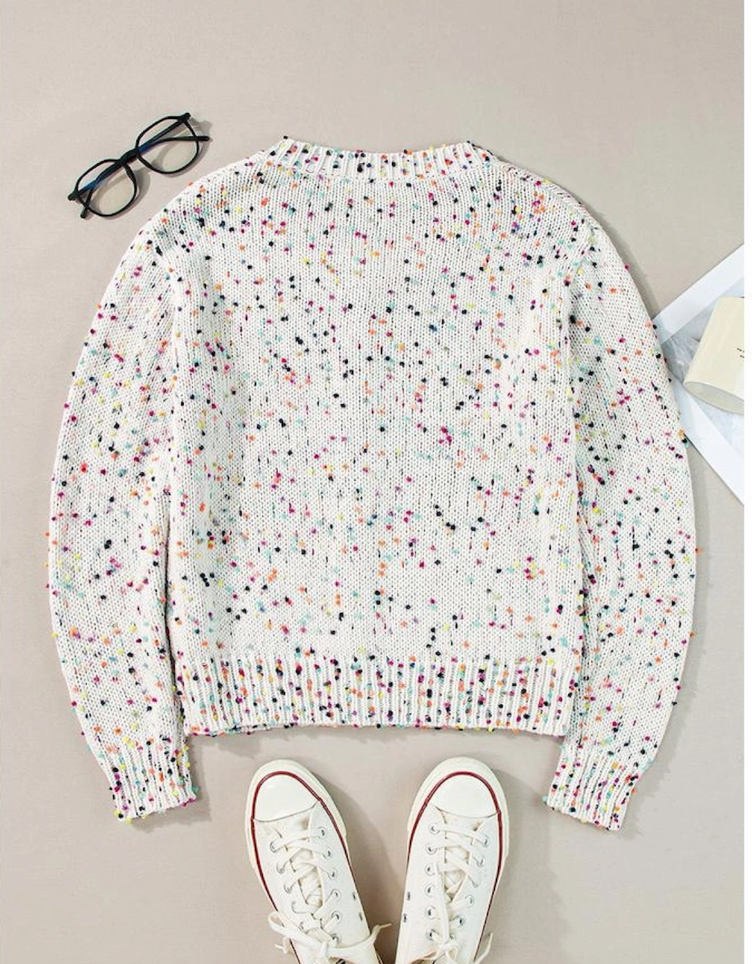 White Multicolor Confetti Sweater Cardigan