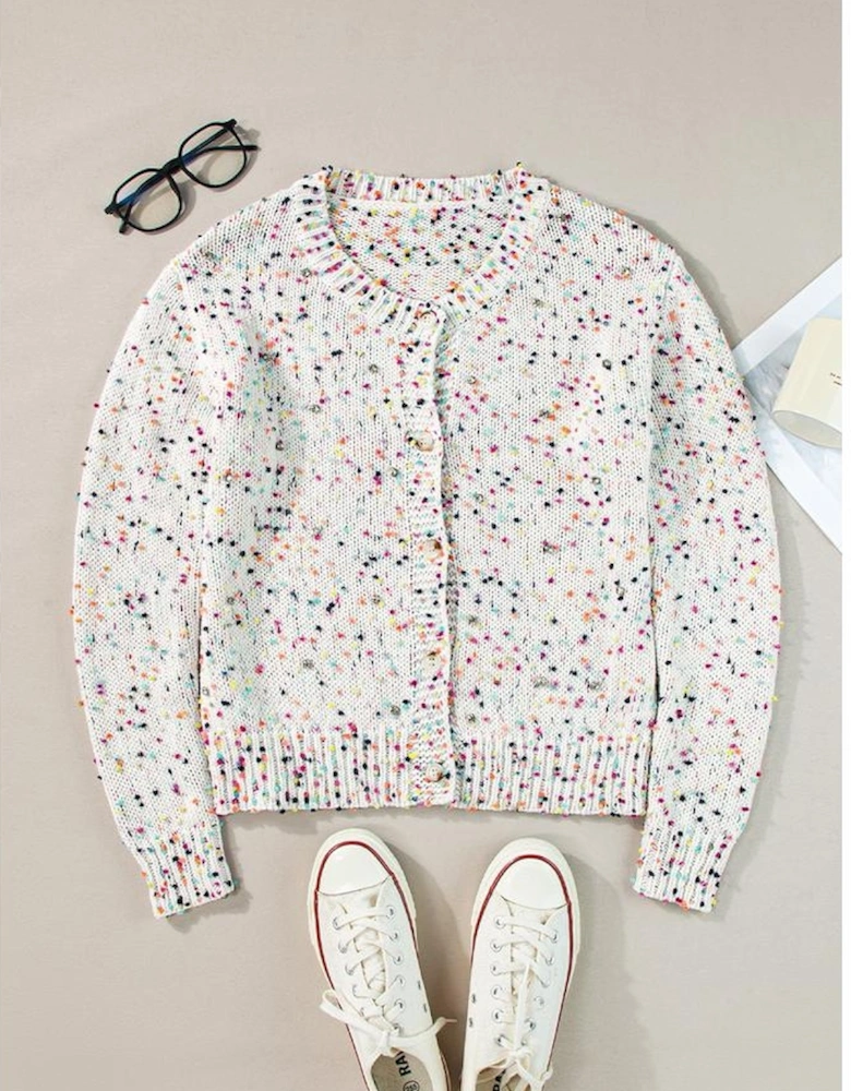 White Multicolor Confetti Sweater Cardigan