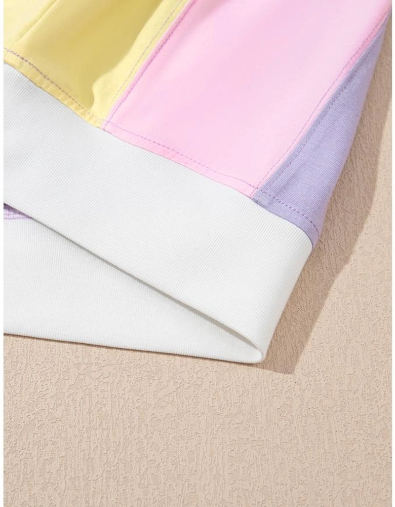 Purple Color Block Patchwork Half Sleeve Oversized T Shirt