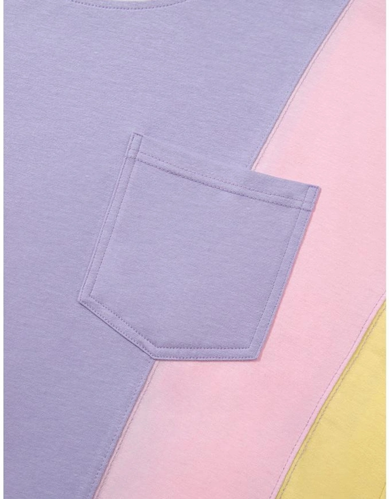 Purple Color Block Patchwork Half Sleeve Oversized T Shirt