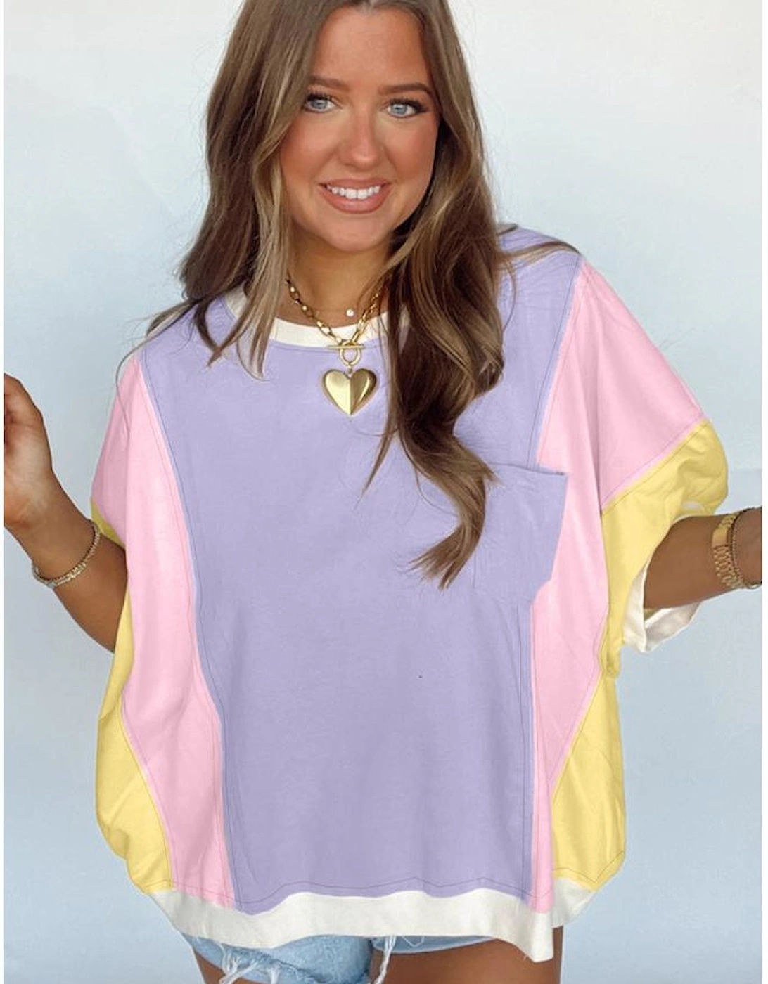 Purple Color Block Patchwork Half Sleeve Oversized T Shirt, 12 of 11