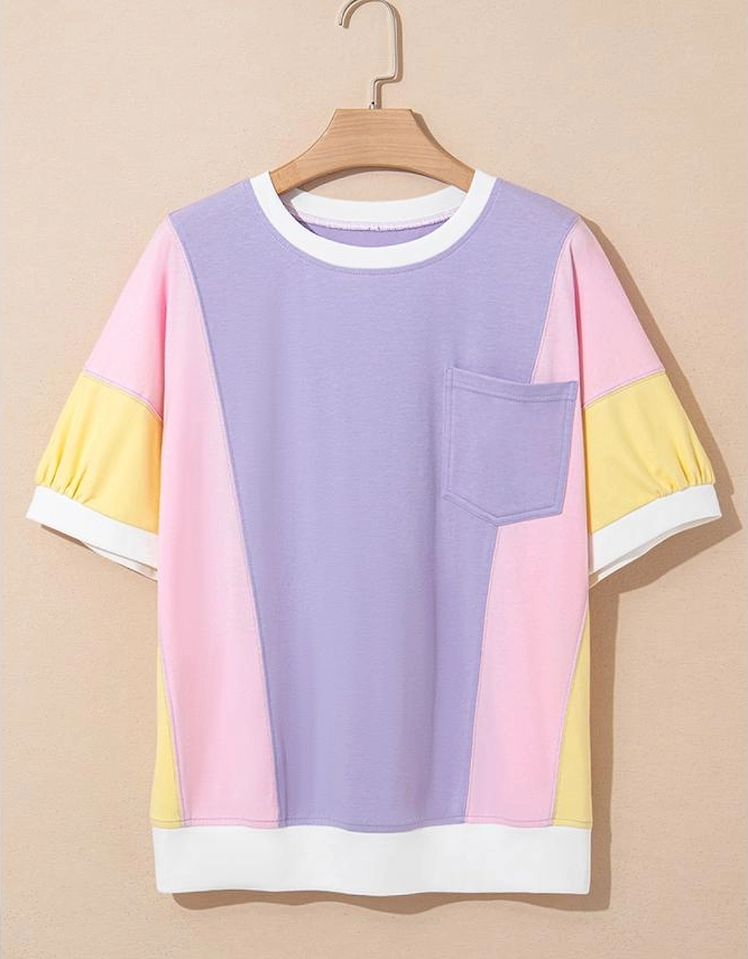 Purple Color Block Patchwork Half Sleeve Oversized T Shirt