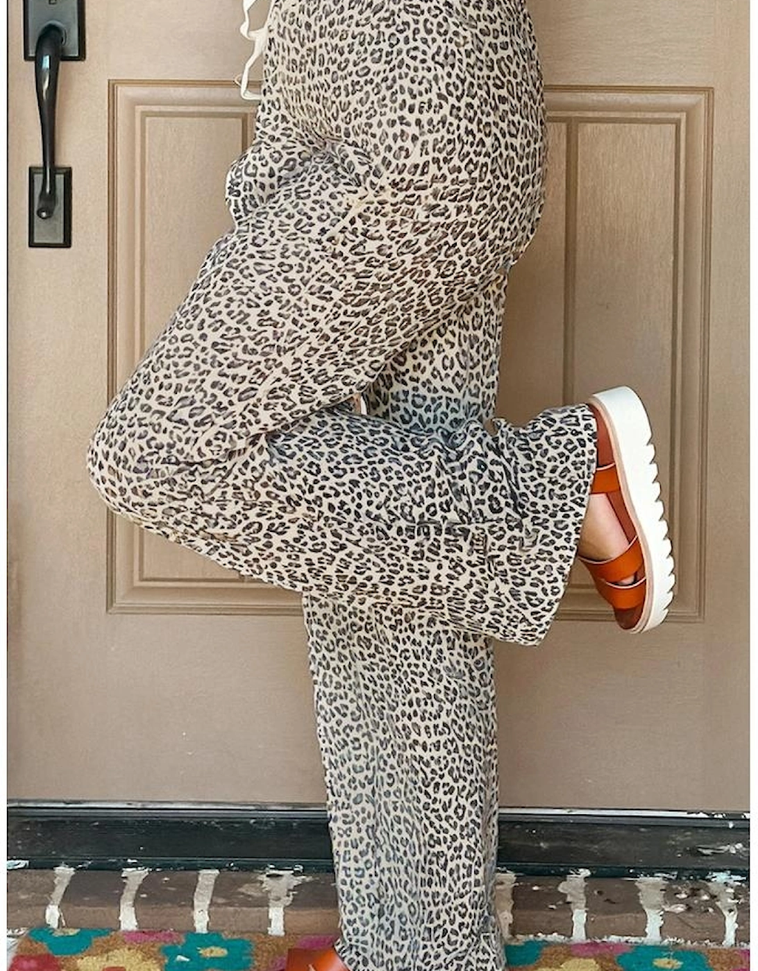 Brown Leopard Drawstring Elastic Waistband Loose Pants, 11 of 10