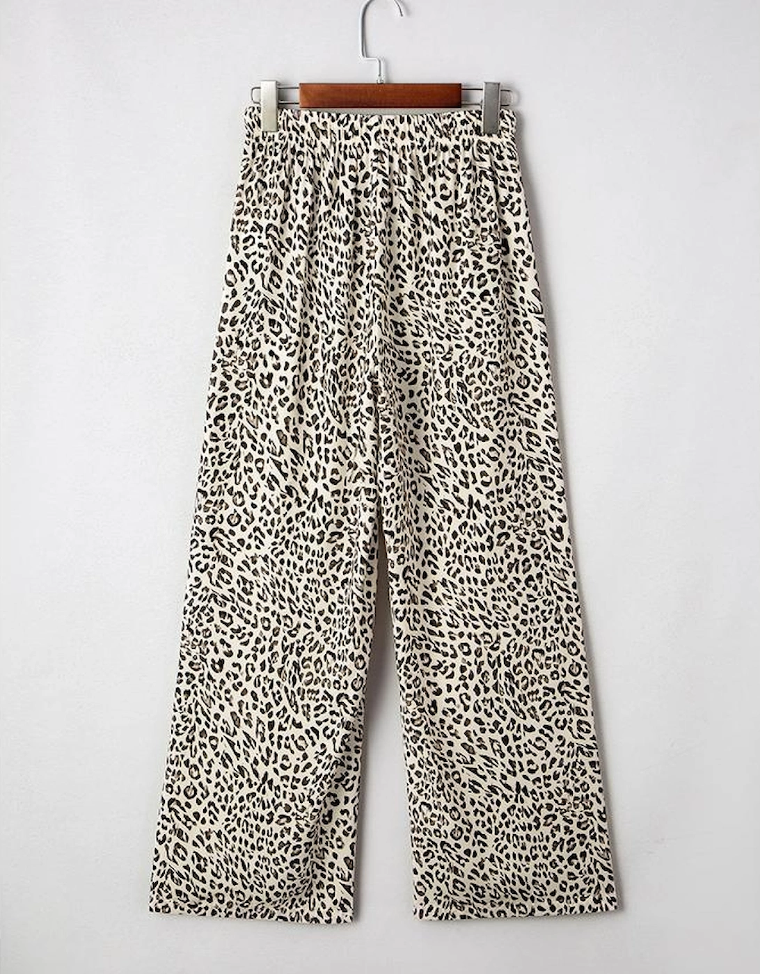 Brown Leopard Drawstring Elastic Waistband Loose Pants