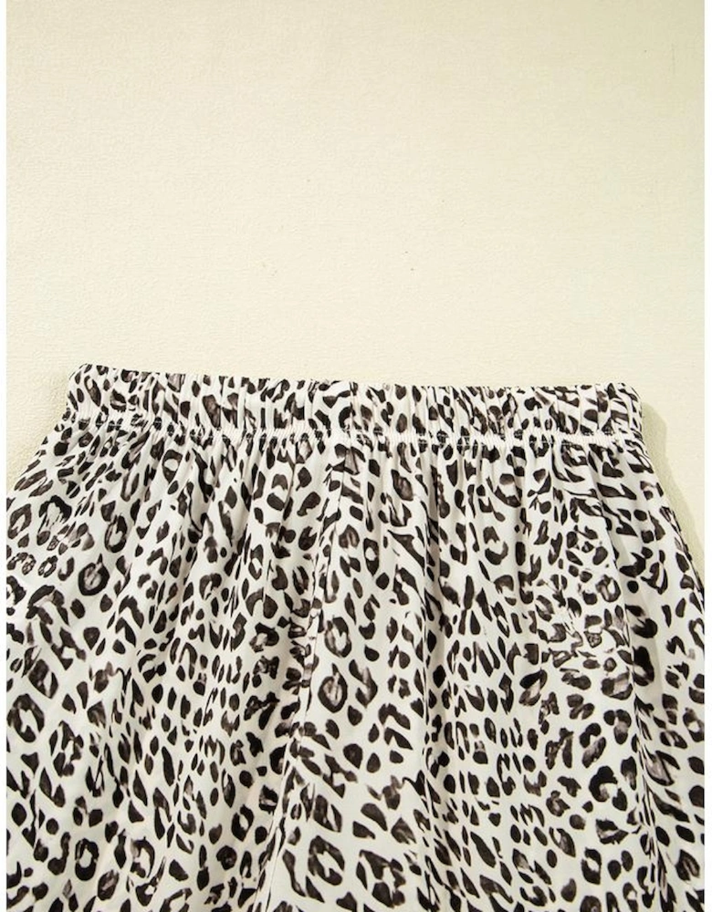 Brown Leopard Drawstring Elastic Waistband Loose Pants