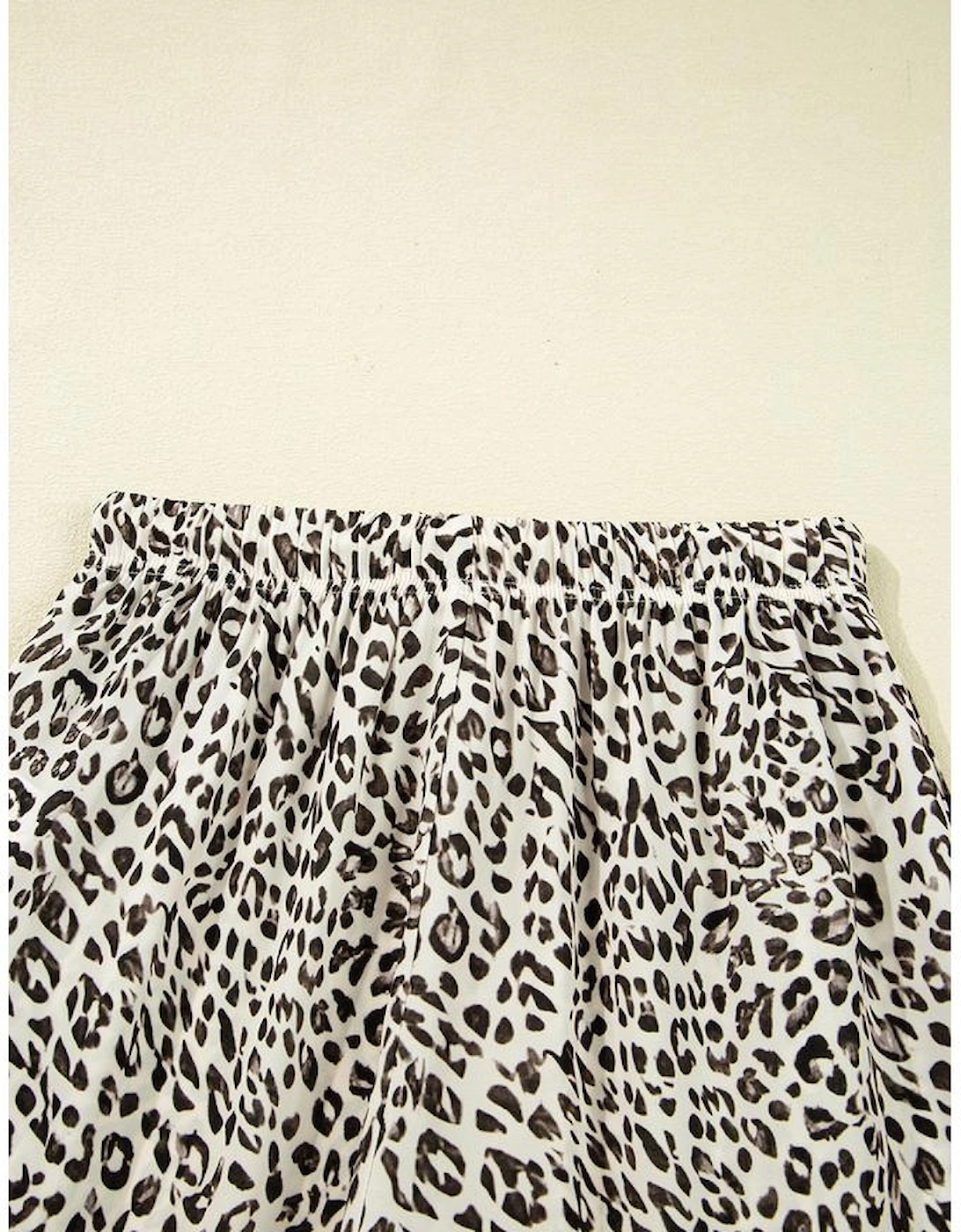 Brown Leopard Drawstring Elastic Waistband Loose Pants