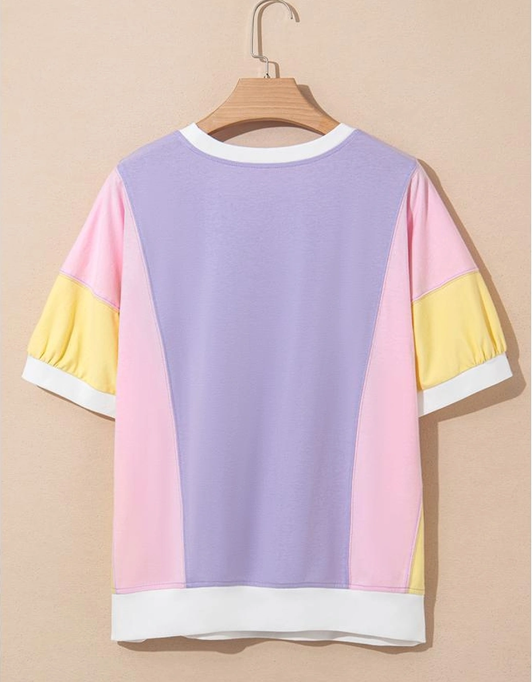 Purple Color Block Patchwork Half Sleeve Oversized T Shirt