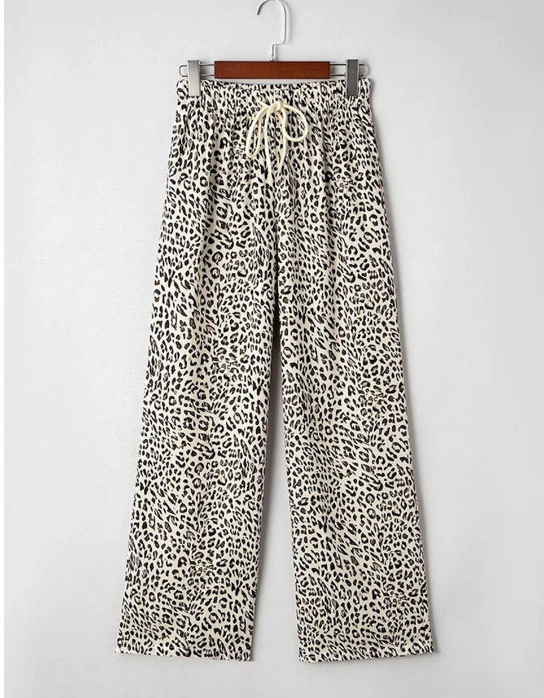 Brown Leopard Drawstring Elastic Waistband Loose Pants