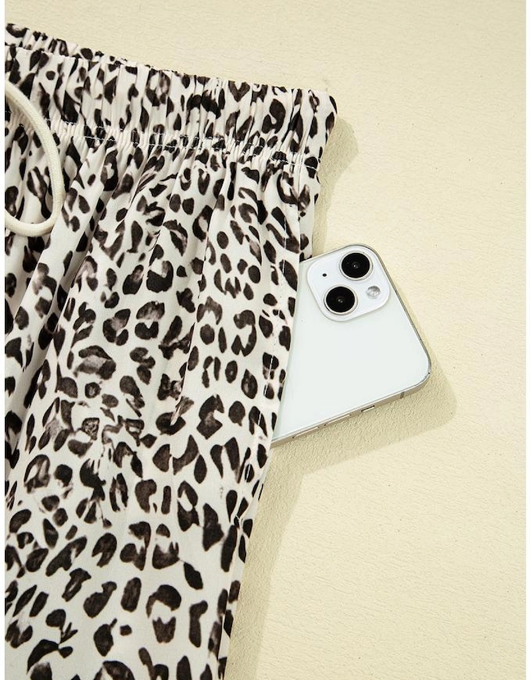 Brown Leopard Drawstring Elastic Waistband Loose Pants