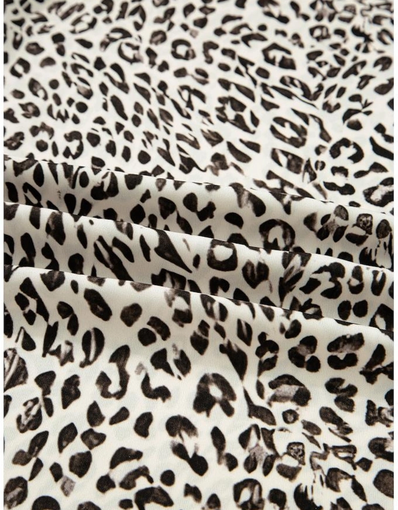 Brown Leopard Drawstring Elastic Waistband Loose Pants