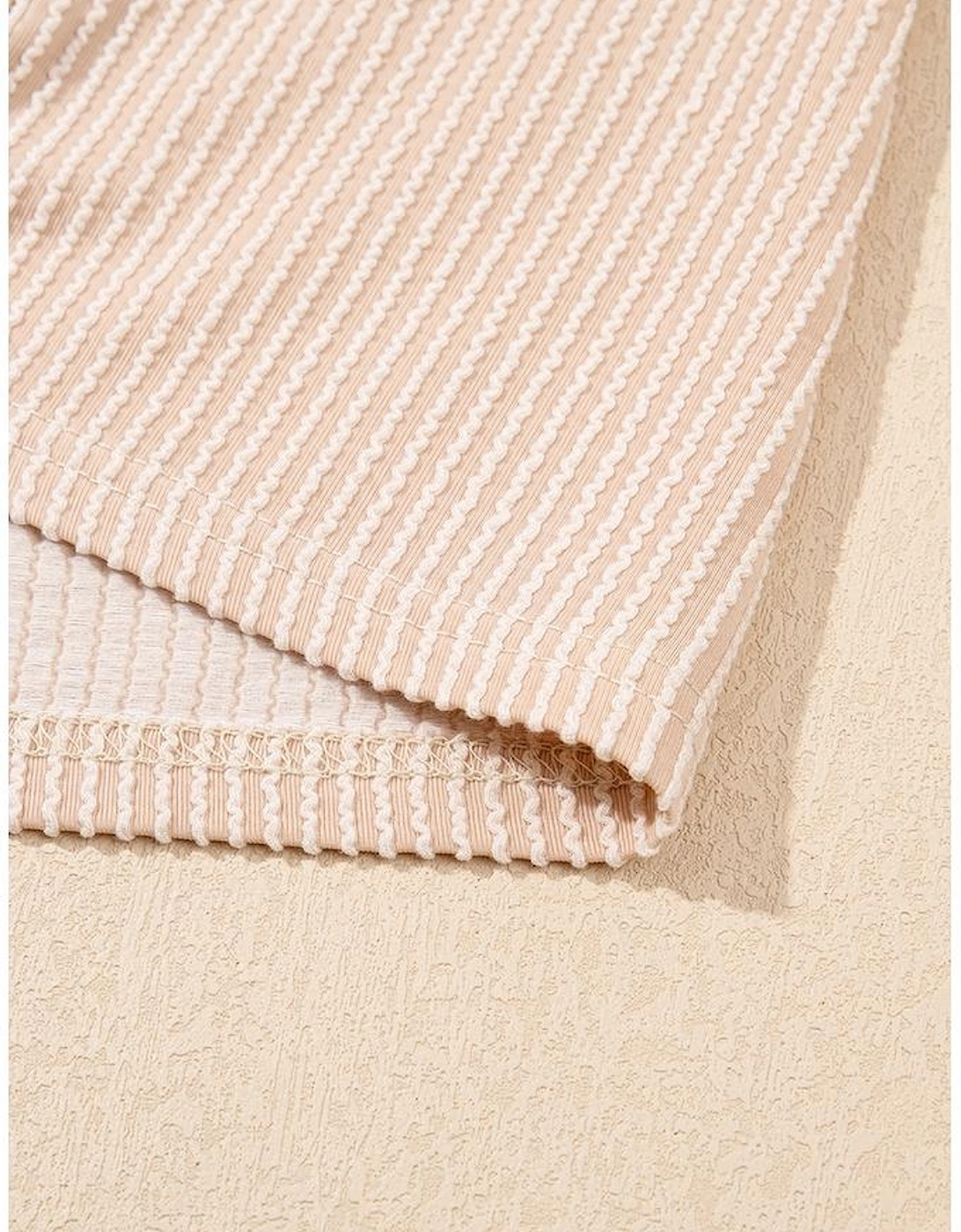 Parchment Corded Knit Crew Neck Puff Sleeve Shift Mini Dress