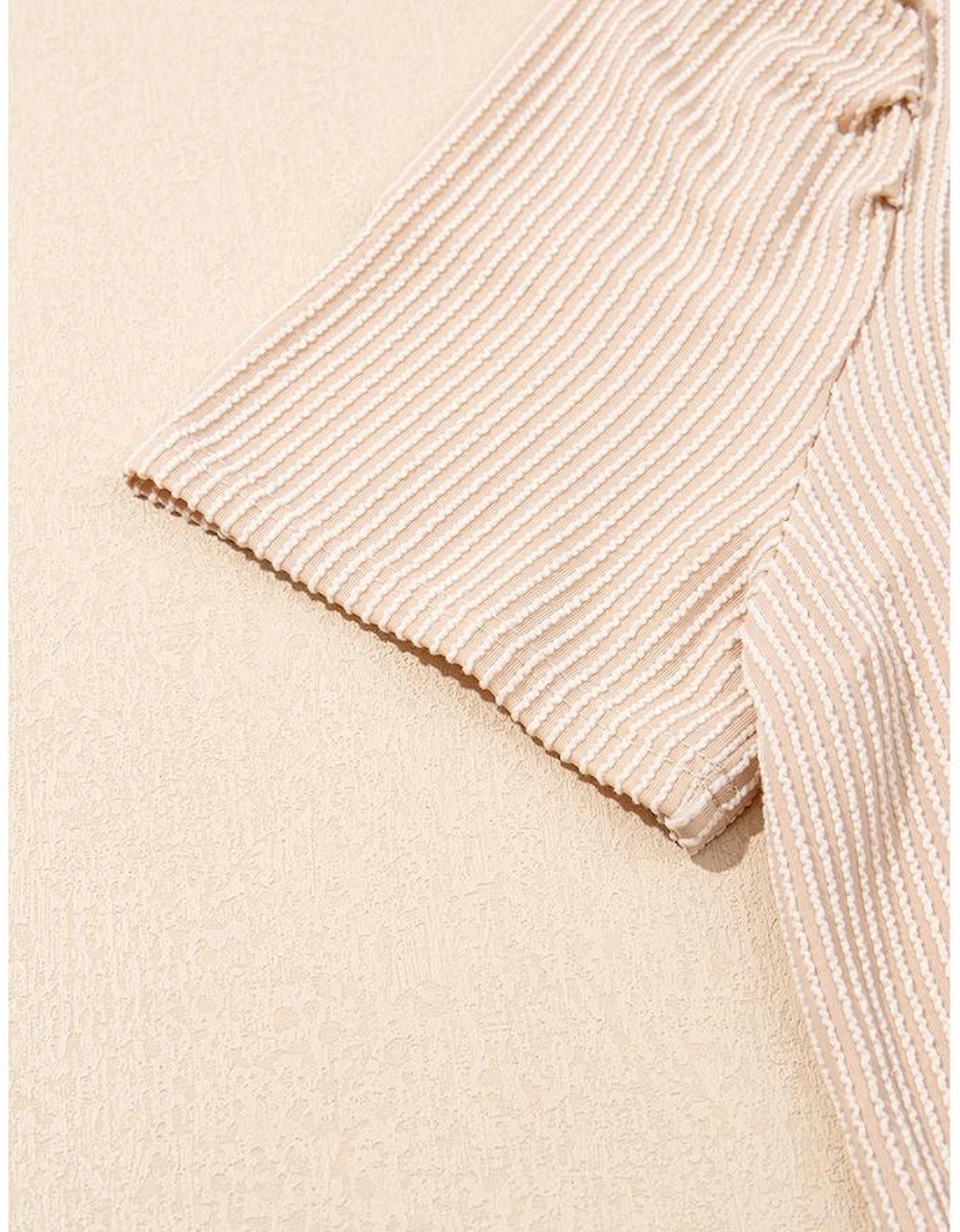 Parchment Corded Knit Crew Neck Puff Sleeve Shift Mini Dress