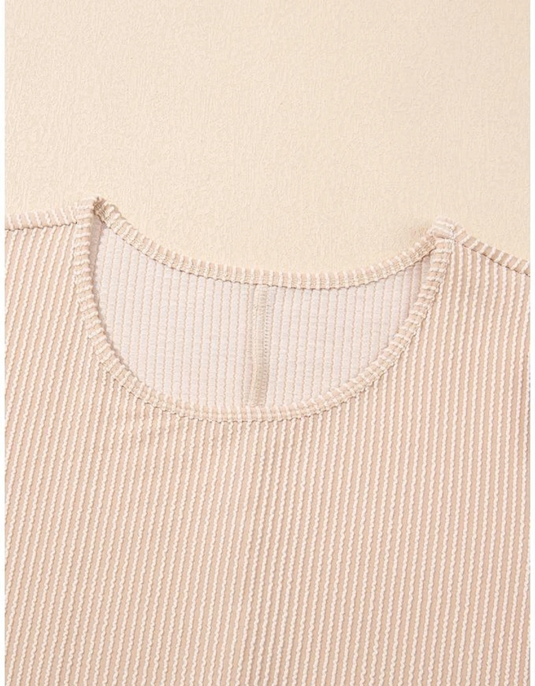 Parchment Corded Knit Crew Neck Puff Sleeve Shift Mini Dress
