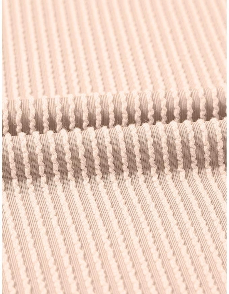 Parchment Corded Knit Crew Neck Puff Sleeve Shift Mini Dress