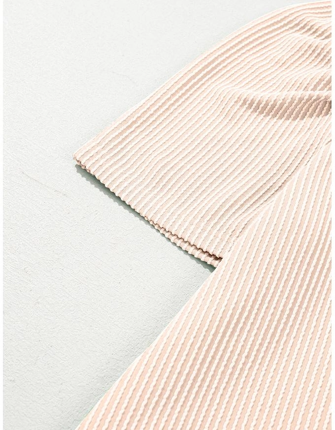 Parchment Corded Knit Crew Neck Puff Sleeve Shift Mini Dress