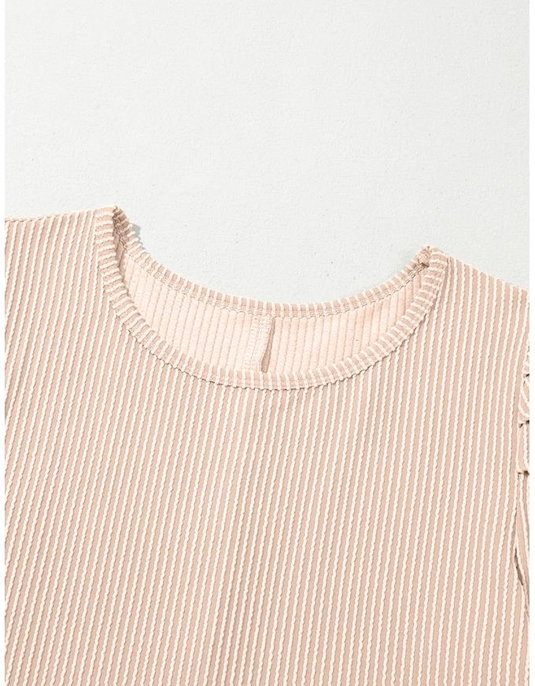 Parchment Corded Knit Crew Neck Puff Sleeve Shift Mini Dress