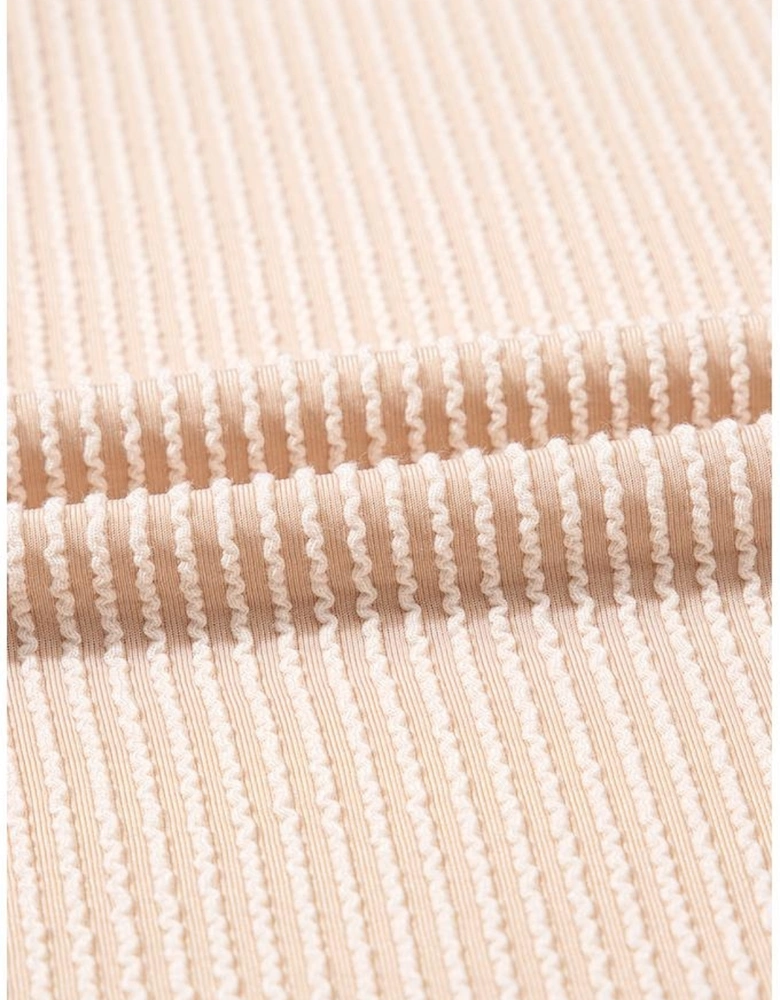 Parchment Corded Knit Crew Neck Puff Sleeve Shift Mini Dress