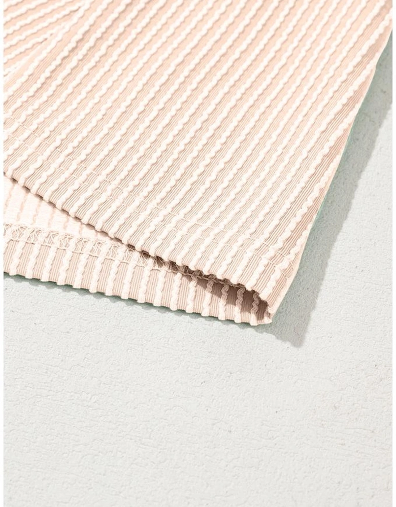 Parchment Corded Knit Crew Neck Puff Sleeve Shift Mini Dress