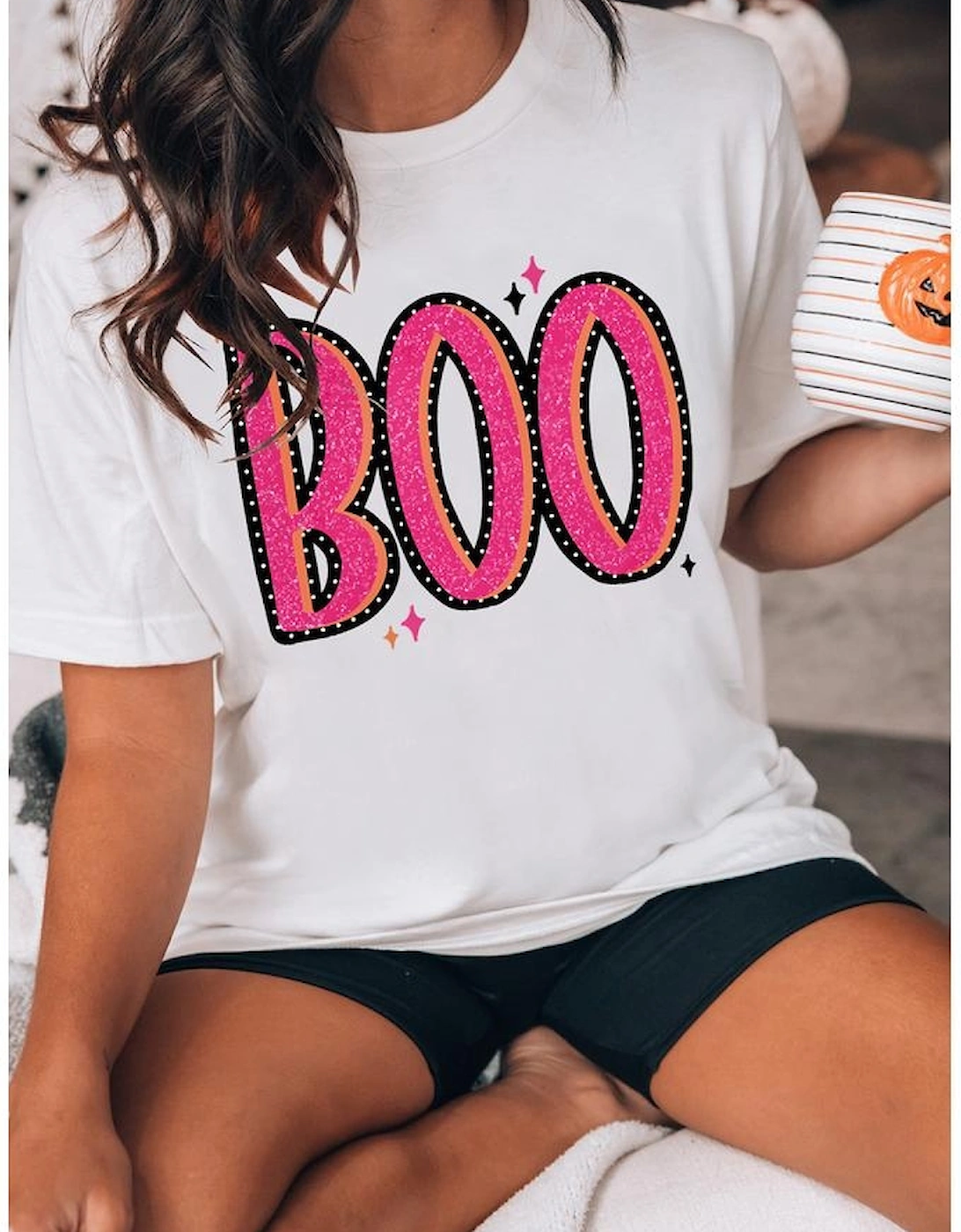 White BOO Crew Neck Graphic T Shirt