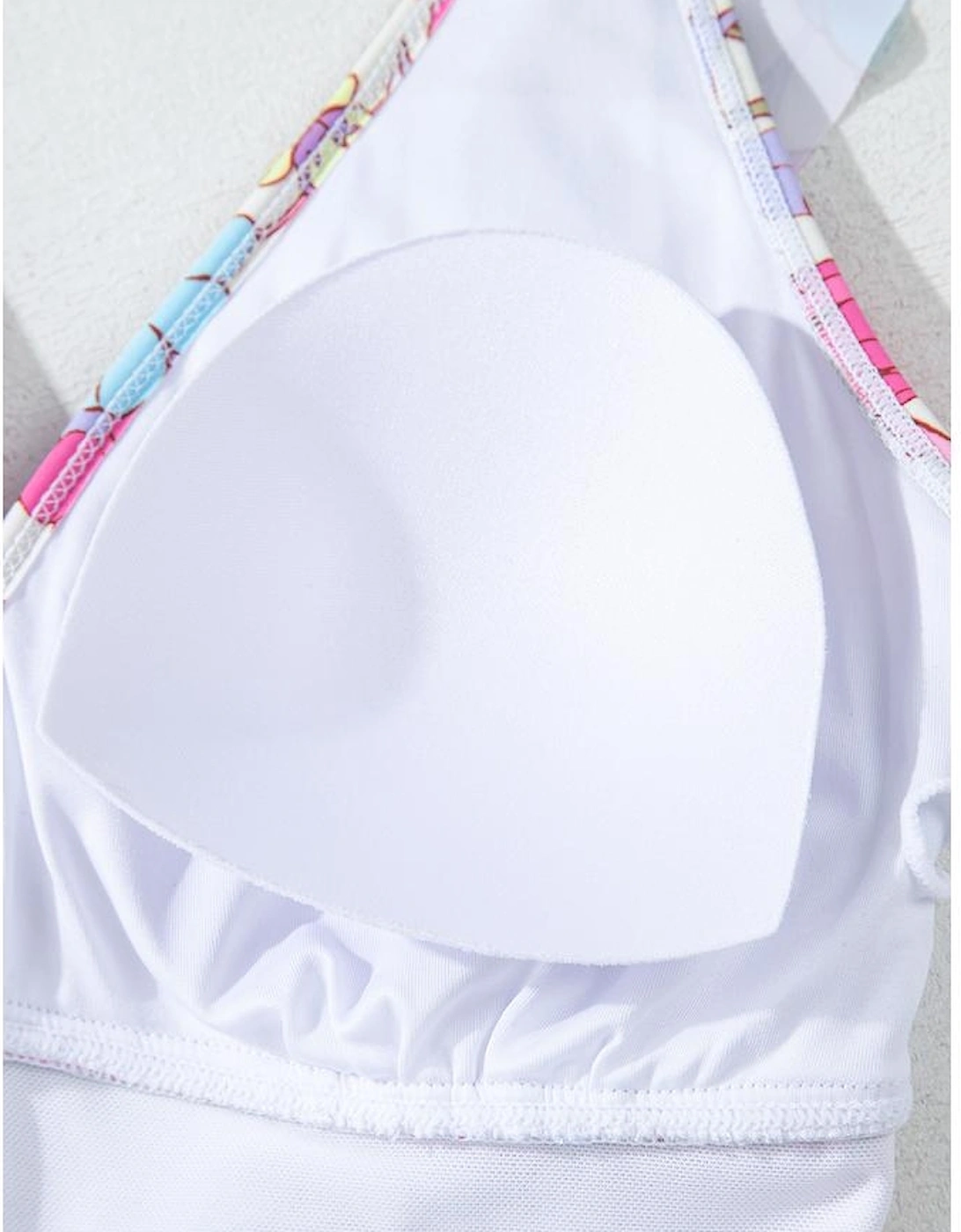 Pink Floral Ruffle Trim V Neck Lace-up Back Tummy Control One Piece Swimsuit