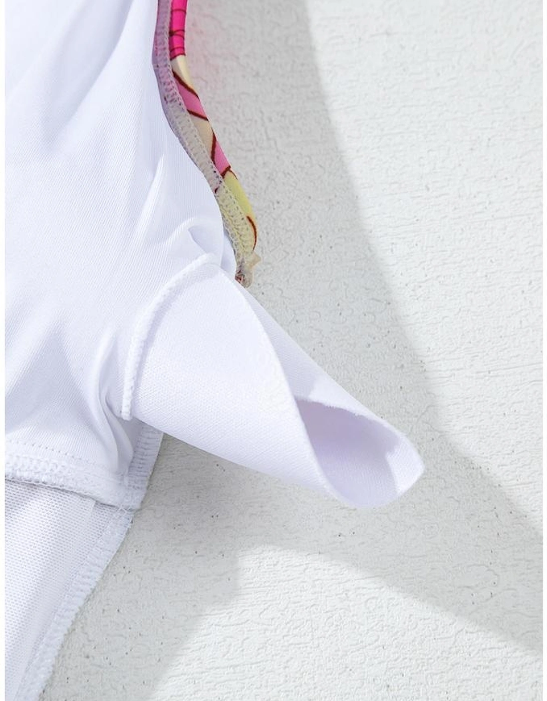 Pink Floral Ruffle Trim V Neck Lace-up Back Tummy Control One Piece Swimsuit