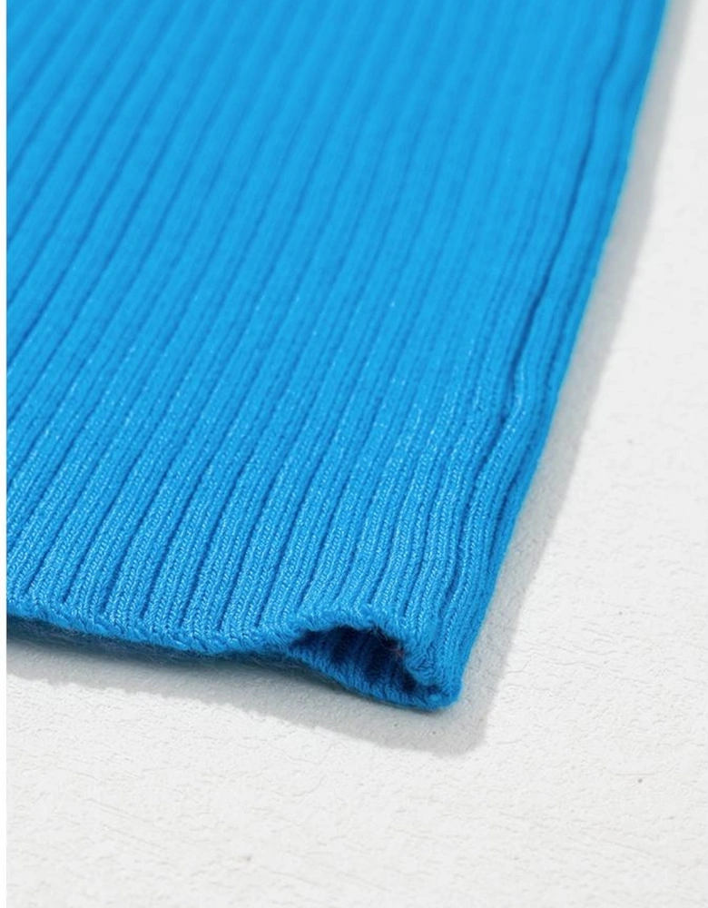 Blue Colorblock Edge Ribbed Knit U Neck Tank Top