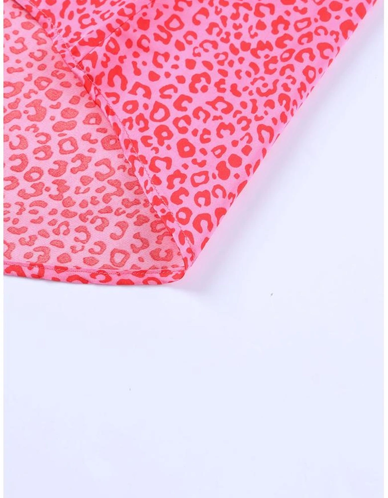 Rose Leopard Print Oversized Half Sleeve V Neck Top