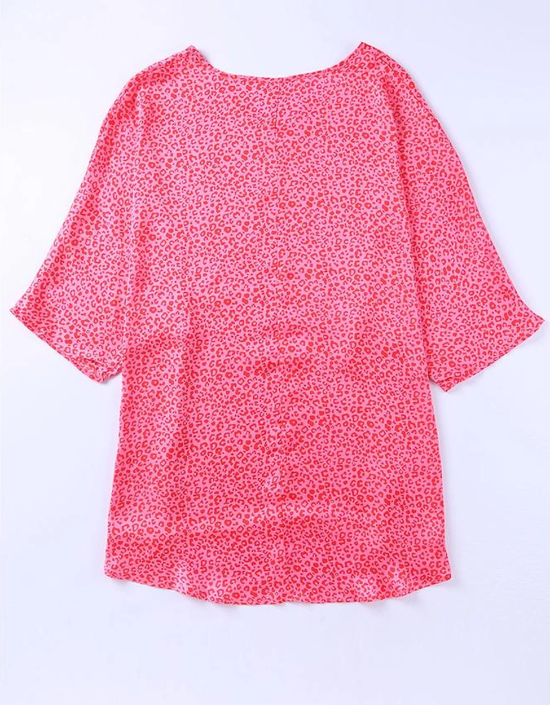 Rose Leopard Print Oversized Half Sleeve V Neck Top