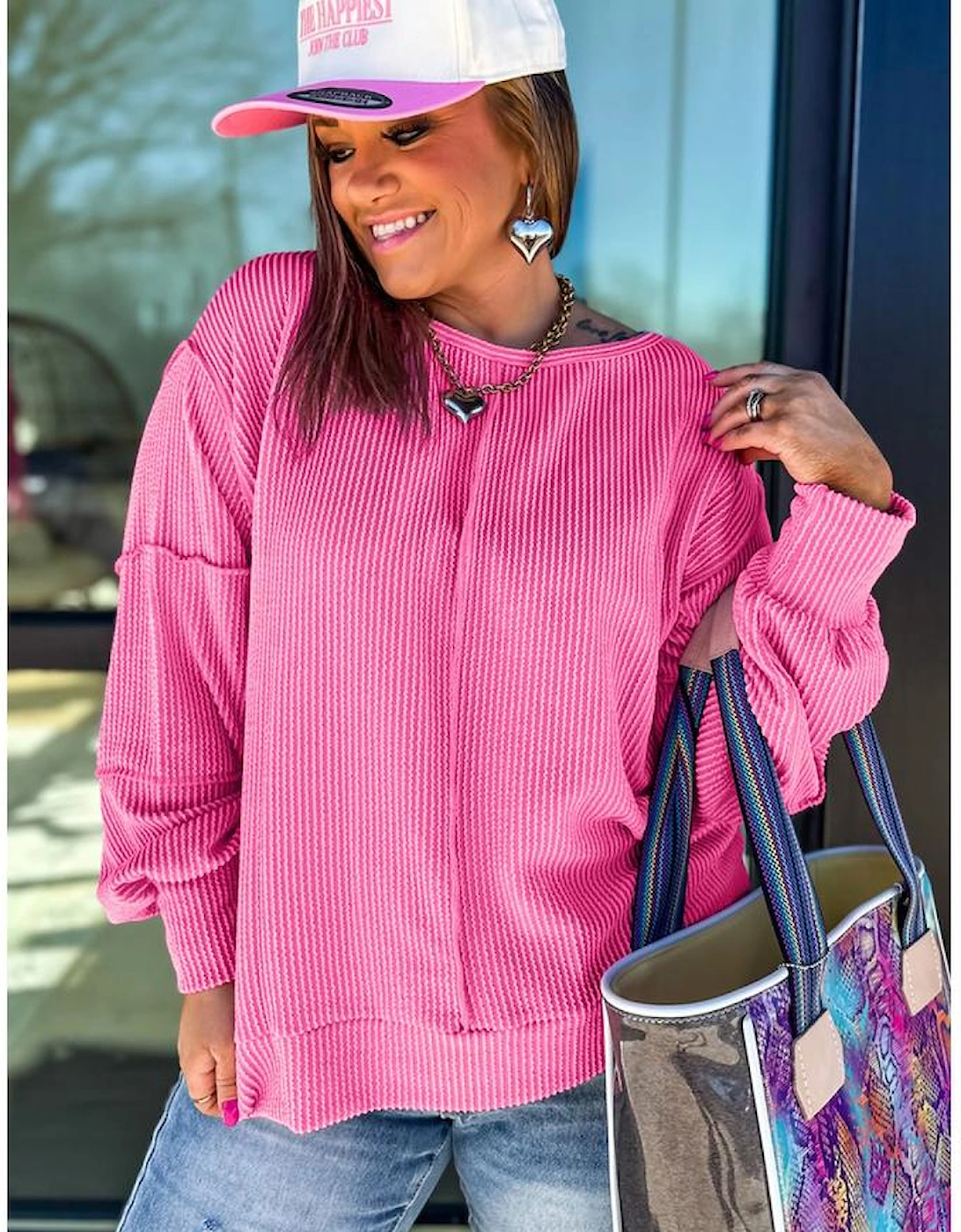 Bonbon Spiral Ribbed Exposed Seam Detail Plus Size Long Sleeve Top