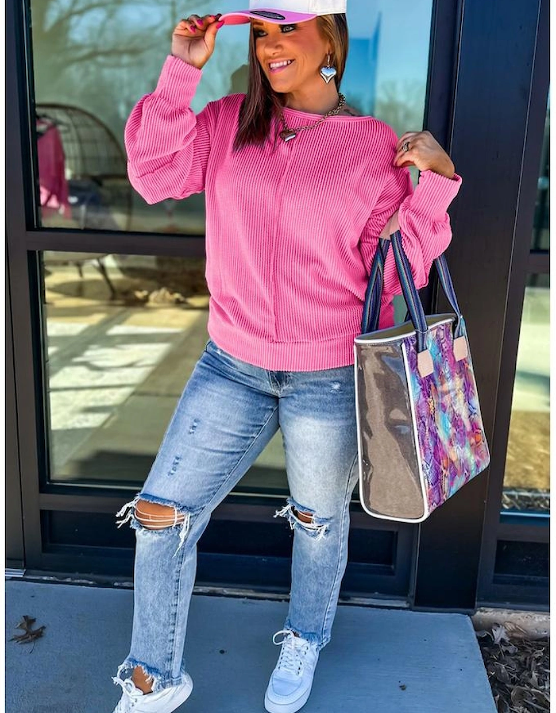 Bonbon Spiral Ribbed Exposed Seam Detail Plus Size Long Sleeve Top