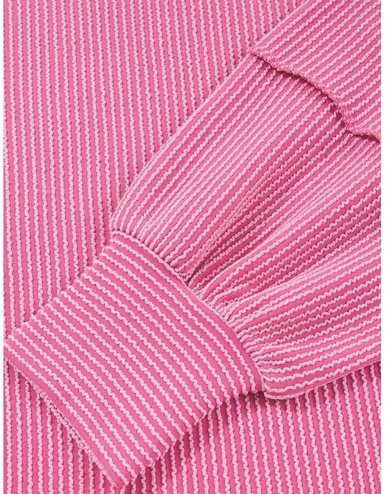 Bonbon Spiral Ribbed Exposed Seam Detail Plus Size Long Sleeve Top