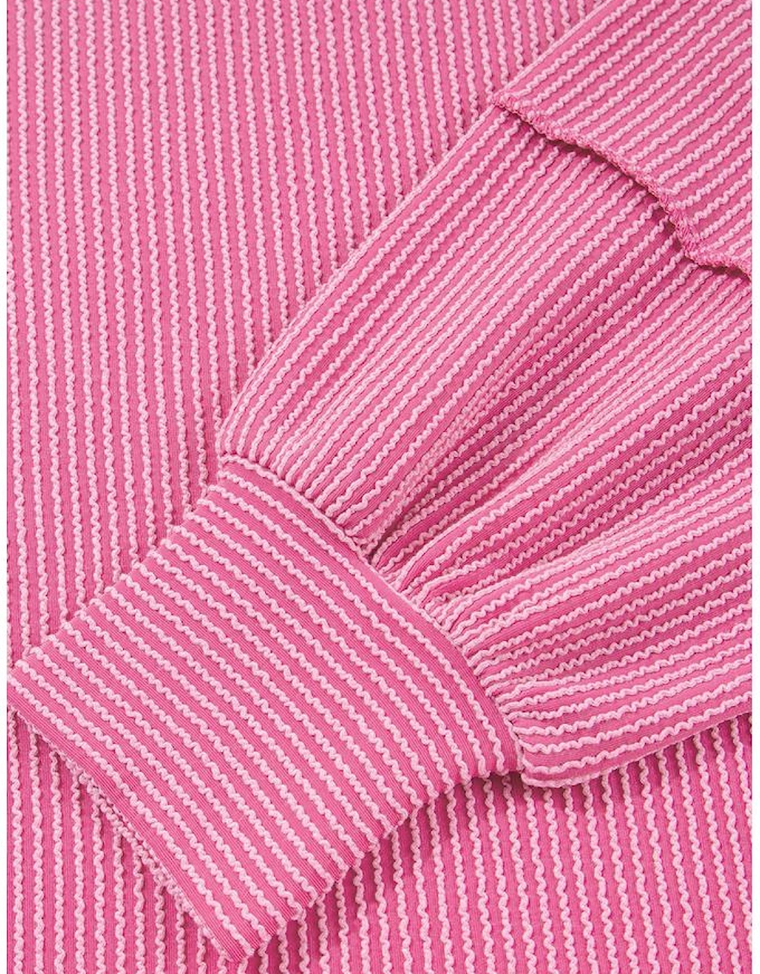 Bonbon Spiral Ribbed Exposed Seam Detail Plus Size Long Sleeve Top