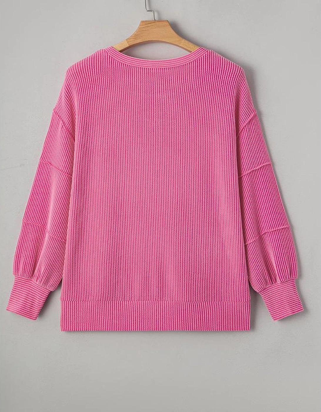 Bonbon Spiral Ribbed Exposed Seam Detail Plus Size Long Sleeve Top